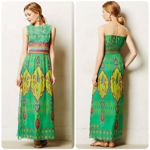 Hemant & Nandita Mintzita Silk Embroidered Maxi Dress in Green Multi | Size 4